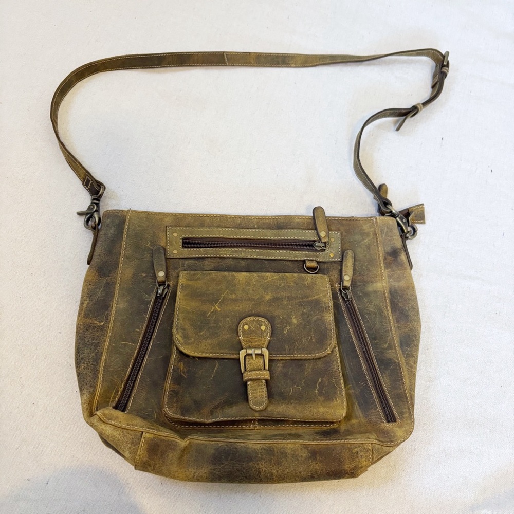 Green leather messenger bag